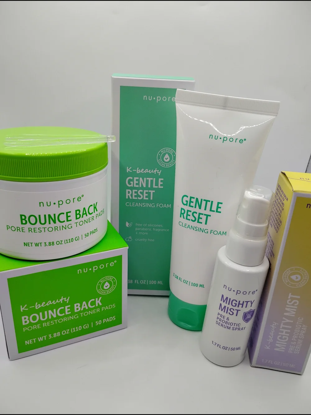 K Beauty Gentle Reset Cleansing Foam + Bounce Back Toner Pads Set + Mighty Mist